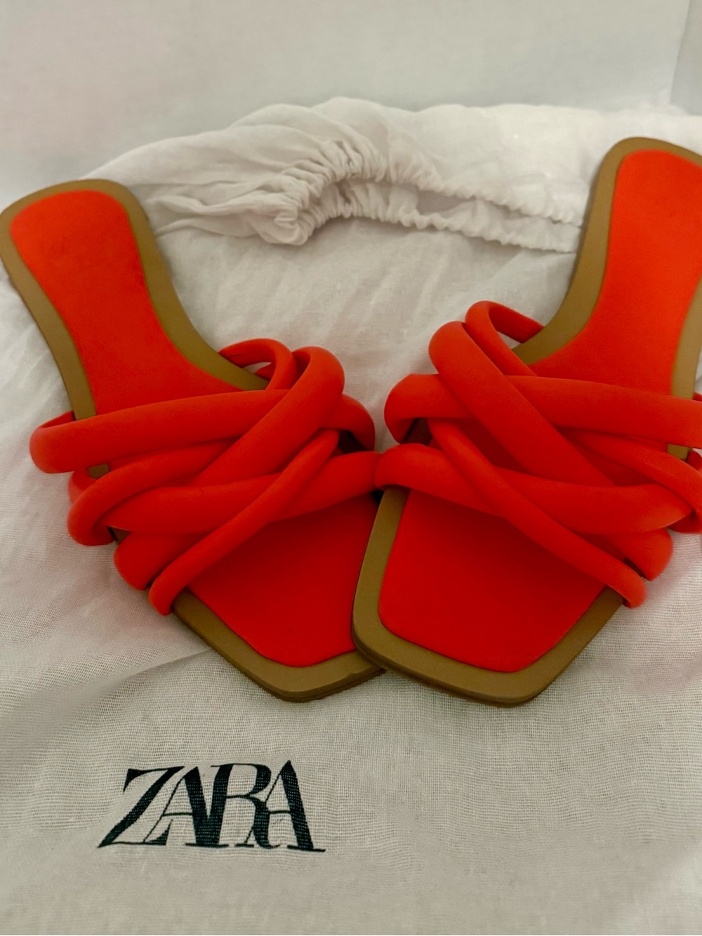 Zara Neon Coral Knotted Flat Sandals Size 37